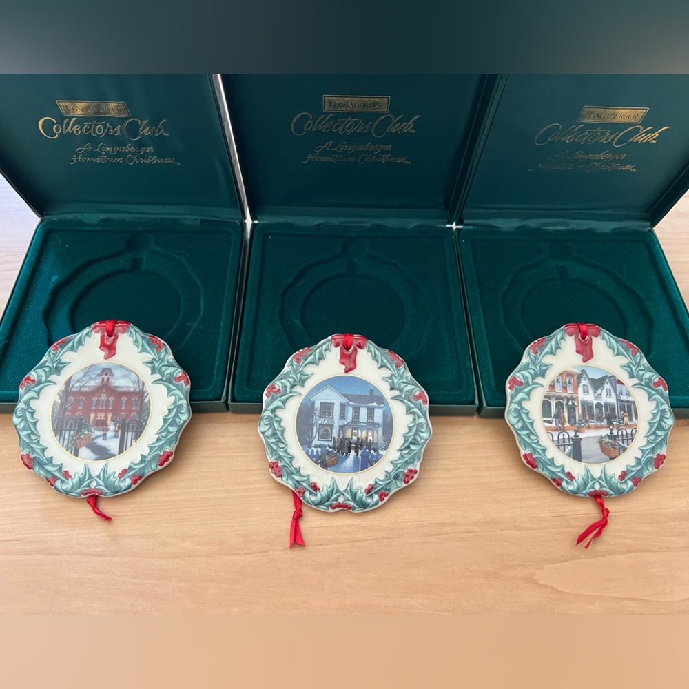 Longaberger Collectors Club Hometown Christmas Ornaments 1996, 1997 & 1998